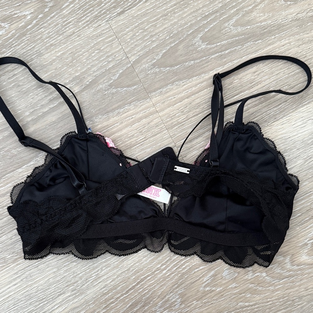 PINK Victoria’s Secret Floral Embroidered Black Mesh Bralette - Picture 3 of 4